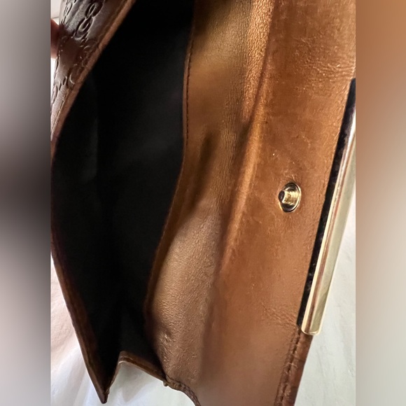 Gucci Long Wallet Brown Gold Bifold Checkbook Purse ID Cards Holders Womens Gift - Picture 10 of 13